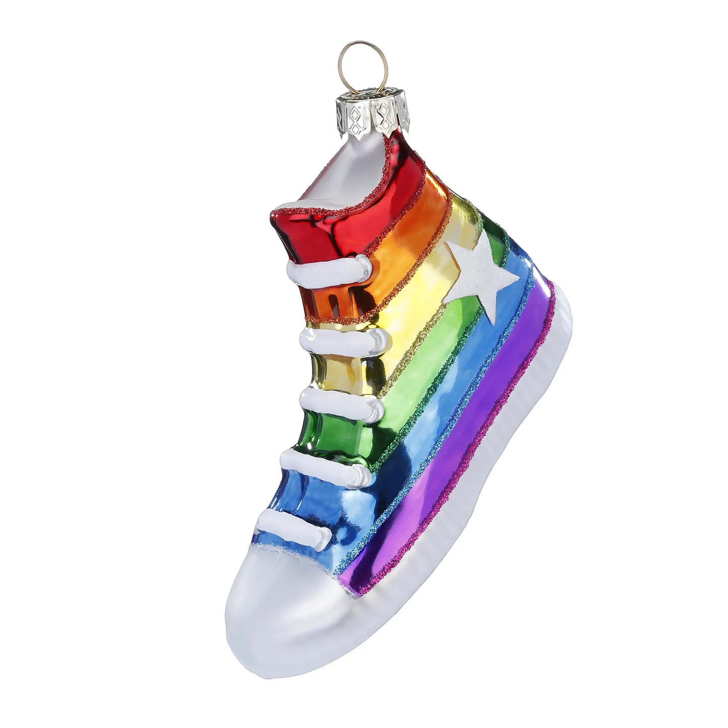 Glazen Kerstbal - Sneaker regenboog (vanaf september verkrijgbaaar)