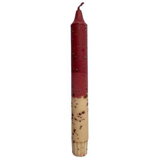 Kleurrijke kaars - Rood/beige/bruin met decoraties