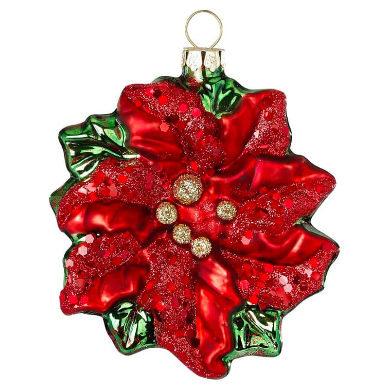 Glazen Kerstbal - Poinsetta kerstster