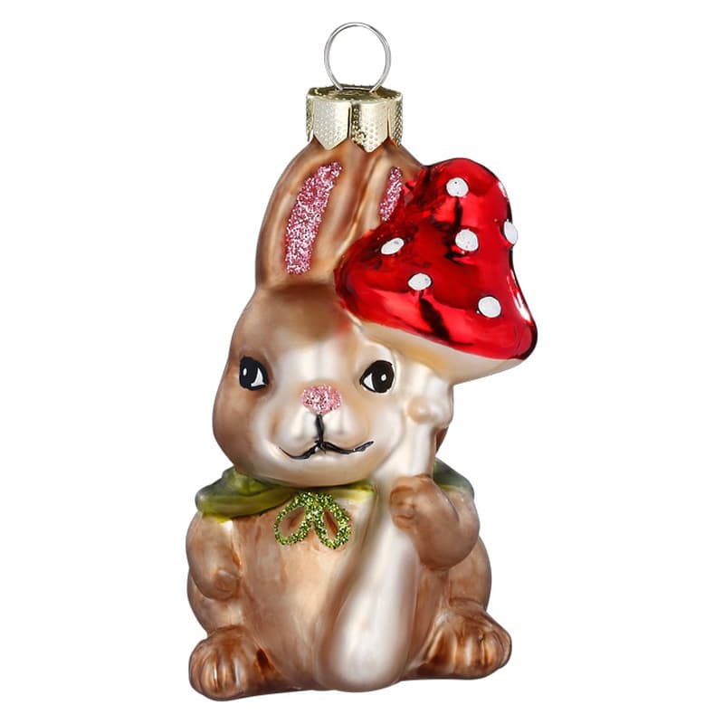 Glazen Kerstbal - Konijn met paddenstoel (verkrijgbaar vanaf september)