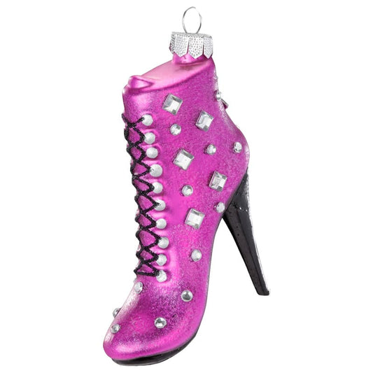 Glazen Kerstbal - Paarse laars met glitter