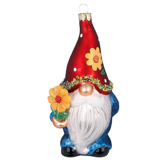 Glazen Kerstbal - Gnome met blauwe jas