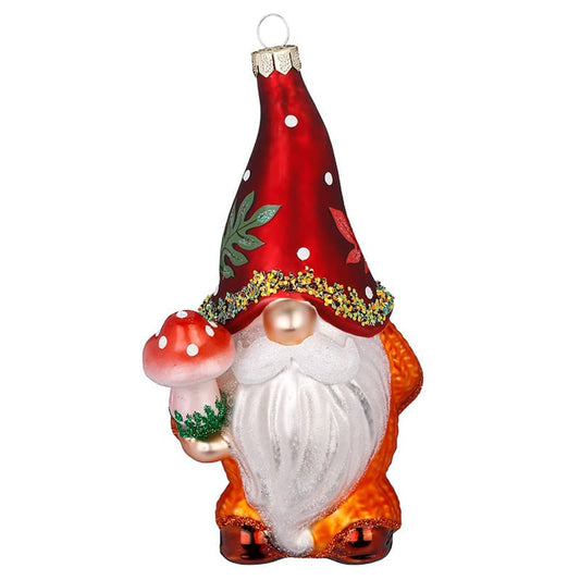Glazen Kerstbal - Gnome met oranje jas