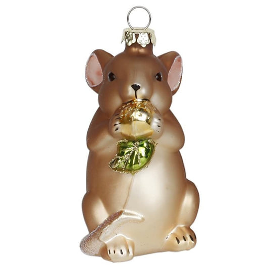 Glazen Kerstbal - Bruine Muis