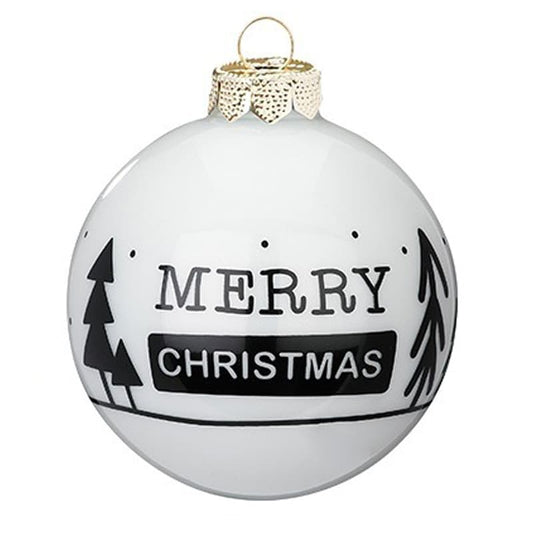 Glazen kerstbal - Wit met zwarte tekst Merry Christmas