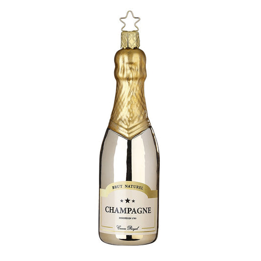 Glazen kerstbal - Fles champagne wit