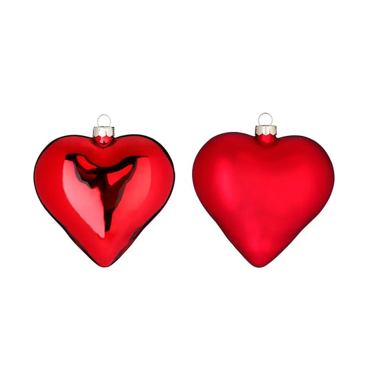 Glazen Kerstbal - Rood hart - glans of mat (vanaf september verkrijgbaar)