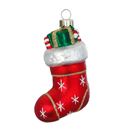 Glazen Kerstbal - Kerstsok met cadeautjes (verkrijgbaar vanaf september)