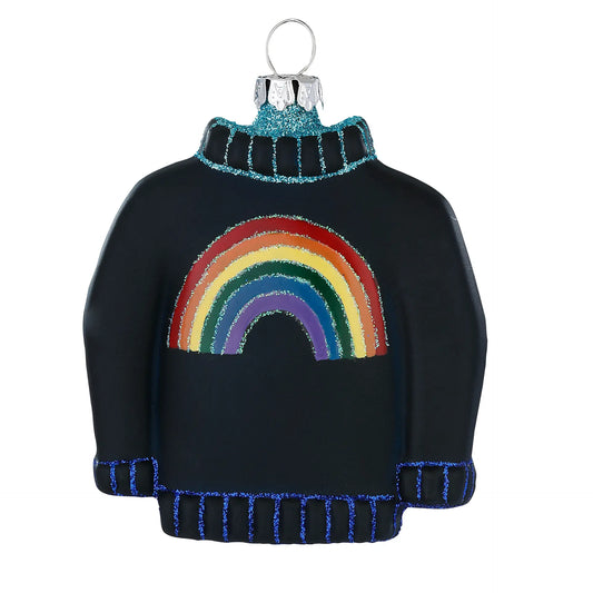 Glazen Kerstbal - Zwarte trui met regenboog (vanaf september verkrijgbaar)