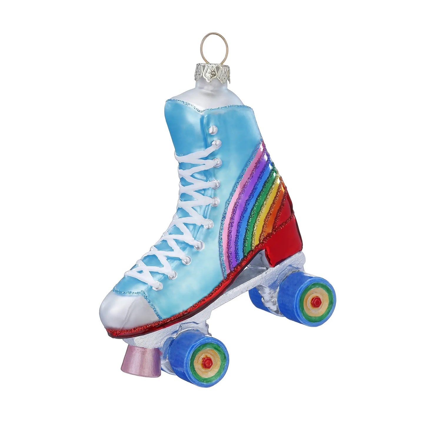 Glazen Kerstbal - Rolschaats blauw met regenboog (vanaf september verkrijgbaar)