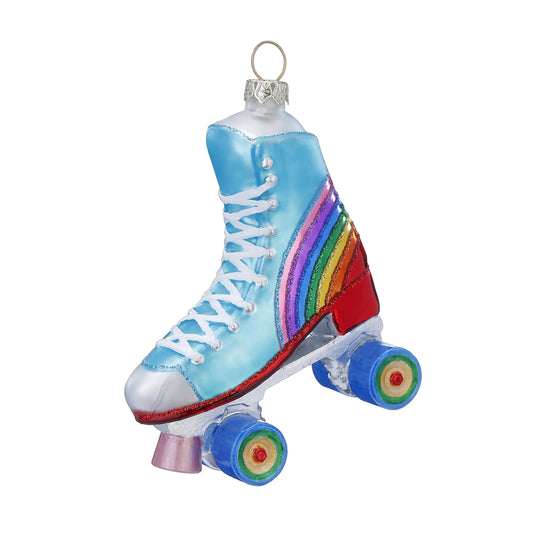 Glazen Kerstbal - Rolschaats blauw met regenboog (vanaf september verkrijgbaar)