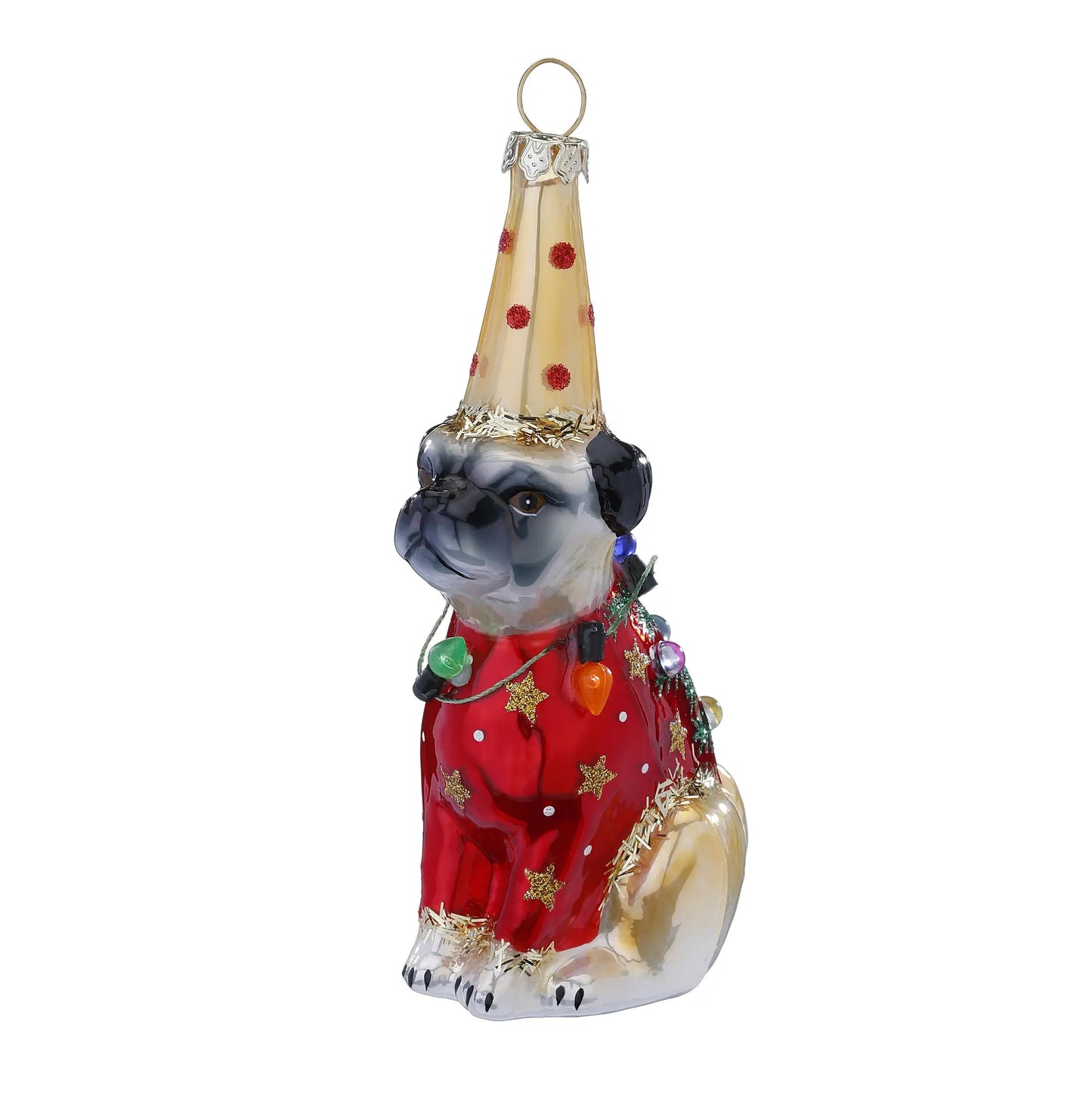 Glazen Kerstbal - Mopshond in kerstpak (verkrijgbaar vanaf september)