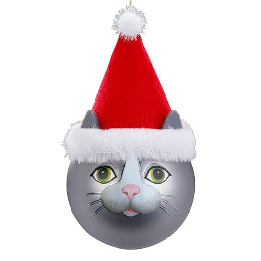 Glazen Kerstbal - Poes met kerstmuts (verkrijgbaar vanaf september)