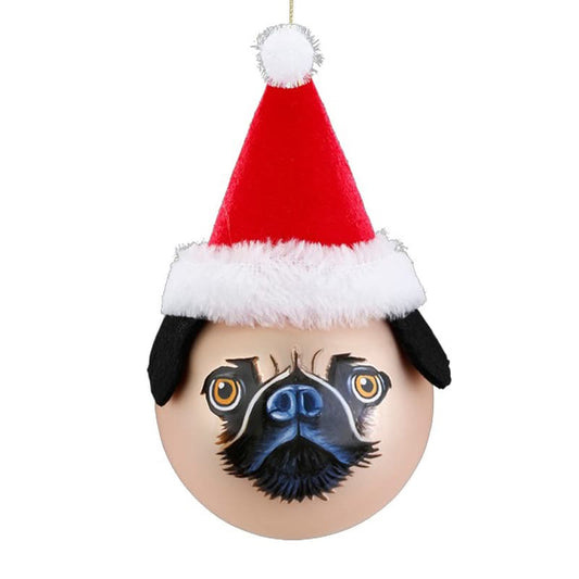 Glazen kerstbal - Mopshond met kerstmuts (verkrijgbaar vanaf september)