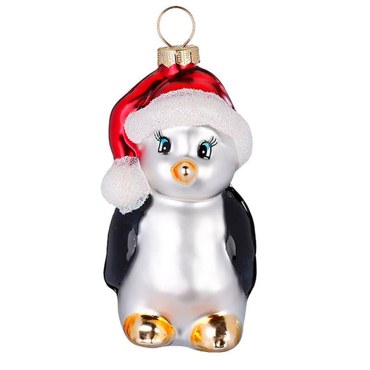 Glazen Kerstbal - Pinguin met kerstmuts