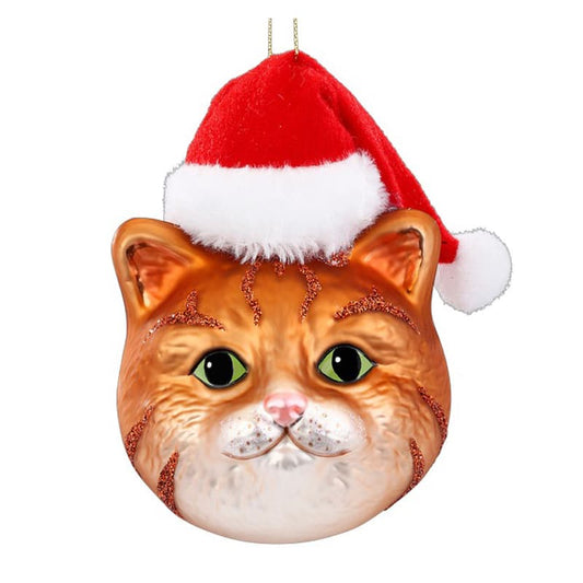 Glazen Kerstbal - Rode poes met kerstmuts (verkrijgbaar vanaf september)