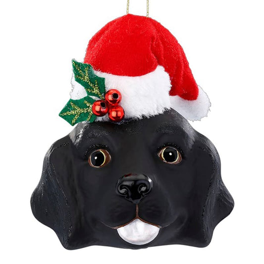 Glazen Kerstbal - Zwarte hond met kerstmuts (verkrijgbaar vanaf september)