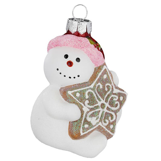 Glazen Kerstbal - Sneeuwpopje met huis of ster (verkrijgbaar vanaf september)