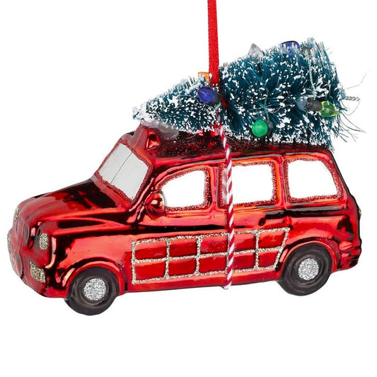 Glazen Kerstbal - Auto met kerstboom op dak (verkrijgbaar vanaf september)
