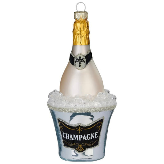 Glazen Kerstbal - Fles champagne in koeler (verkrijgbaar vanaf september)