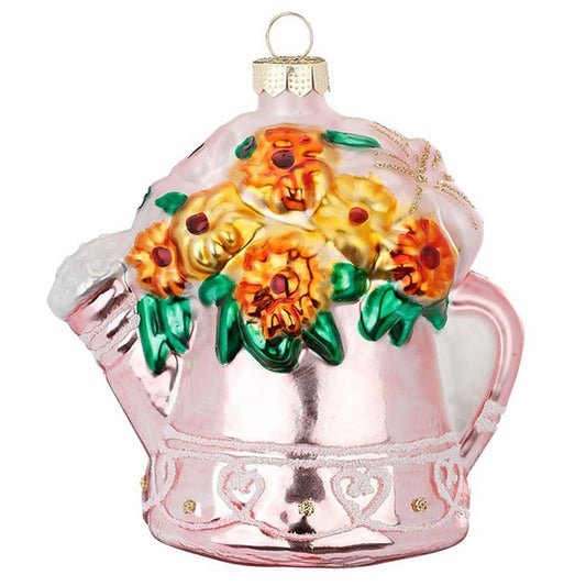 Glazen Kerstbal - Gieter met boeket bloemen (verkrijgbaar vanaf september)