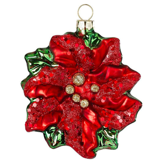Glazen Kerstbal - Poinsetta kerstster (verkrijgbaar vanaf september)