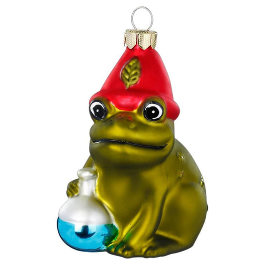 Glazen Kerstbal - Pad met muts en toverdrankje (verkrijgbaar vanaf september)