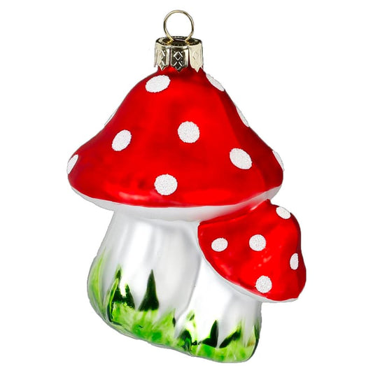 Glazen Kerstbal - Paar paddenstoelen (verkrijgbaar vanaf september)