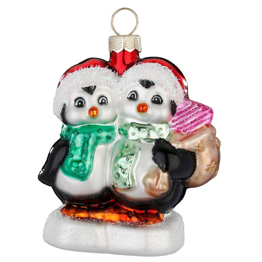 Glazen Kerstbal - Pinguin paartje (verkrijgbaar vanaf september)