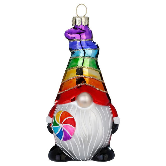 Glazen Kerstbal - Regenboog gnome (verkrijgbaar vanaf september)