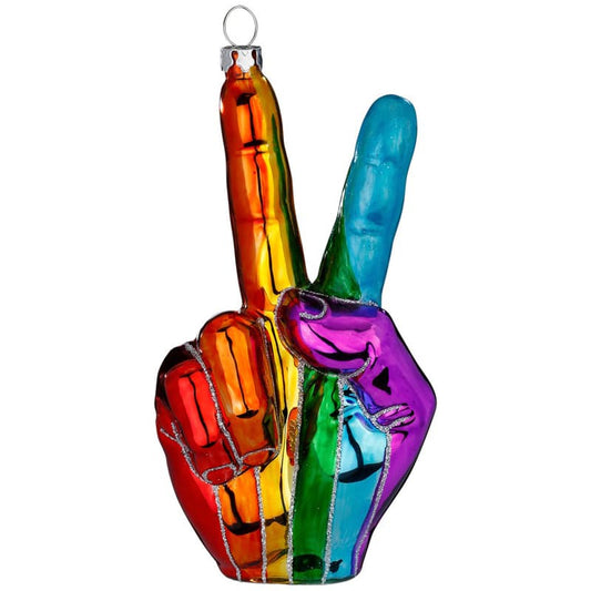 Glazen Kerstbal - V-teken regenboog (verkrijgbaar vanaf september)