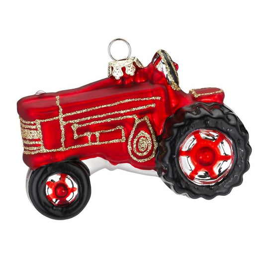 Glazen Kerstbal - Rode Tractor (verkrijgbaar vanaf september)