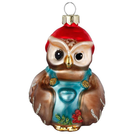 Glazen Kerstbal - Uil met kerstmuts (verkrijgbaar vanaf september)
