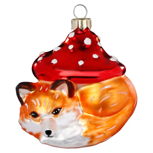 Glazen Kerstbal - Vos onder paddenstoel (verkrijgbaar vanaf september)