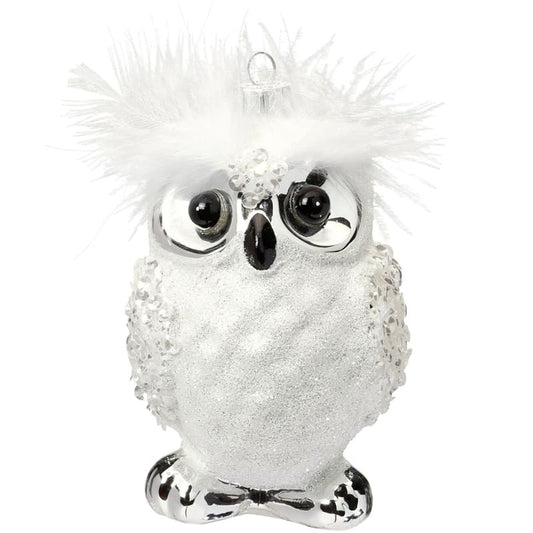 Glazen Kerstbal - Witte uil (verkrijgbaar vanaf september)