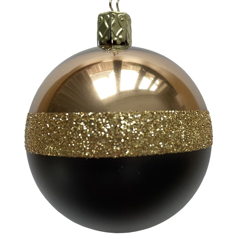kerstbal zwart goud met glitters