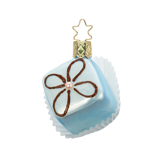 Glazen kerstbal - Petit four blauw