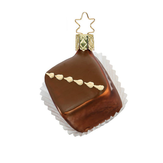 Glazen kerstbal - Petit four chocolade