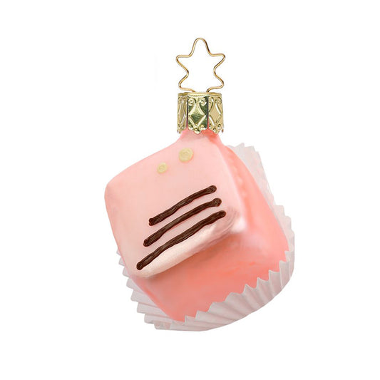 Glazen kerstbal - Petit four roze